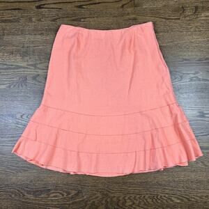 Christopher & Banks Skirt Womens 12 Coral Linen Lined Flowy Midi Summer Casual